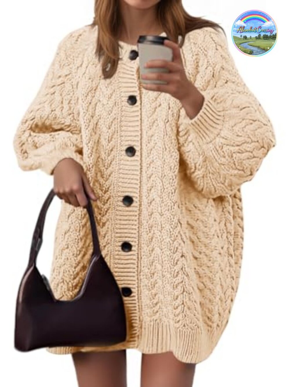 Womens Oversized Cable Knit Cardigan Chunky Sweater Button Down Long Sleeve